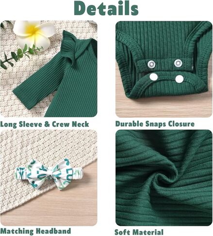 ملابس Aalizzwell Preemie لحديثي الولادة والرضع والبنات، مجموعة سراويل رومبير مضلعة، ملابس الخريف والشتاء in Kuwait