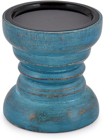 EDHAS Mango Wood Blue Candlestick Holders for Dining Table Centerpiece, Coffee Table, Mantel, Or Any Table Top. (4" x 4" x 4") in Kuwait