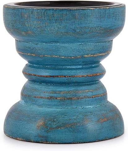 EDHAS Mango Wood Blue Candlestick Holders for Dining Table Centerpiece, Coffee Table, Mantel, Or Any Table Top. (4" x 4" x 4") in Kuwait