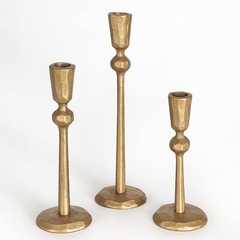 Antique Brass Iron Taper Candle Holder - Set of 3 Decorative Candle Stand, Candlestick Holder for Wedding, Dinning, Party in Kuwait