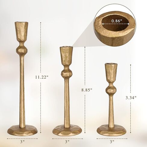 Antique Brass Iron Taper Candle Holder - Set of 3 Decorative Candle Stand, Candlestick Holder for Wedding, Dinning, Party in Kuwait