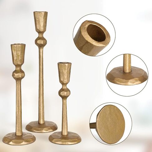 Antique Brass Iron Taper Candle Holder - Set of 3 Decorative Candle Stand, Candlestick Holder for Wedding, Dinning, Party in Kuwait