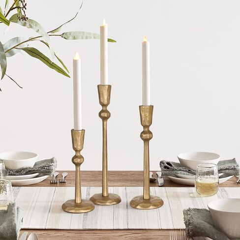 Antique Brass Iron Taper Candle Holder - Set of 3 Decorative Candle Stand, Candlestick Holder for Wedding, Dinning, Party in Kuwait