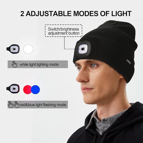 Unisex Beanie with The Light, USB Rechargeable LED Caps, Flashlight Hat Headlamp Beanie Gifts for Dad Father Husband in Kuwait