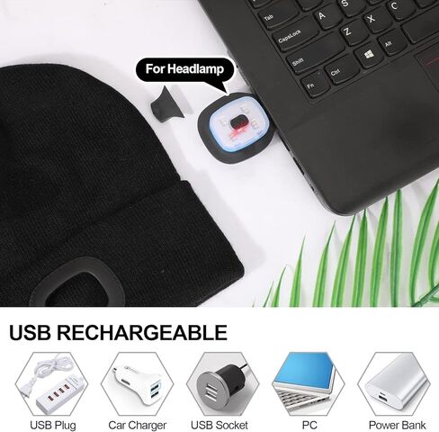 Unisex Beanie with The Light, USB Rechargeable LED Caps, Flashlight Hat Headlamp Beanie Gifts for Dad Father Husband in Kuwait