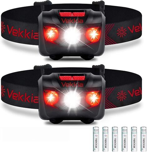Vekkia Ultra Bright LED Headlamp Flashlight (2 Pack), White and Red Light Headlight with Adjustable Headband, IPX6 Waterproof Head Lamp for Outdoors,Camping,Running,Cycling,Hiking. Batteries Included in Kuwait