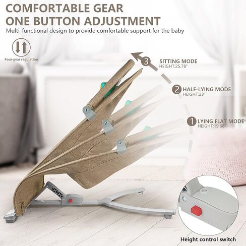 Baby Bouncer,Portable Baby Bouncer Seat for Infants,Bouncer Seat for Babies, Newborn Bouncer with 3-Point Harness, Seat & Infant to Toddler Rocker for Babies 0-6 Months (Khaki) in Kuwait