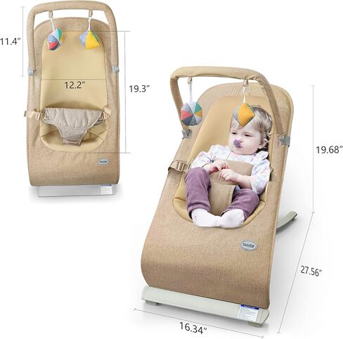 Baby Bouncer,Portable Baby Bouncer Seat for Infants,Bouncer Seat for Babies, Newborn Bouncer with 3-Point Harness, Seat & Infant to Toddler Rocker for Babies 0-6 Months (Khaki) in Kuwait