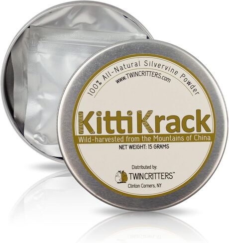 TWINCRITTERS KittiKrack بديل مسحوق النعناع البري العضوي للقطط والقطط | مسحوق الكرمة الفضية المحصودة الطبيعية بالكامل | 3 عبوات مسحوق KittiKrack فردية بوزن 5 جرام | 15 جرام in Saudi Arabia