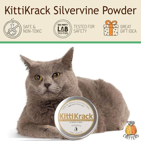 TWINCRITTERS KittiKrack بديل مسحوق النعناع البري العضوي للقطط والقطط | مسحوق الكرمة الفضية المحصودة الطبيعية بالكامل | 3 عبوات مسحوق KittiKrack فردية بوزن 5 جرام | 15 جرام in Saudi Arabia