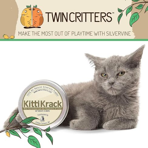 TWINCRITTERS KittiKrack بديل مسحوق النعناع البري العضوي للقطط والقطط | مسحوق الكرمة الفضية المحصودة الطبيعية بالكامل | 3 عبوات مسحوق KittiKrack فردية بوزن 5 جرام | 15 جرام in Saudi Arabia