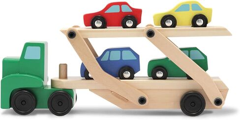 Melissa & Doug Car Carrier Truck and Cars Wooden Toy Set With 1 Truck and 4 Cars - Vehicle Toys, Push And Go Wooden Trucks For Toddlers And Kids Ages 3+ in Saudi Arabia