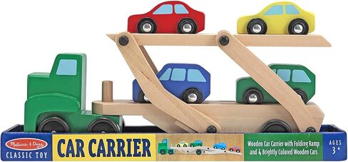 Melissa & Doug Car Carrier Truck and Cars Wooden Toy Set With 1 Truck and 4 Cars - Vehicle Toys, Push And Go Wooden Trucks For Toddlers And Kids Ages 3+ in Saudi Arabia