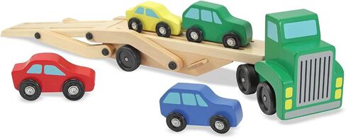 Melissa & Doug Car Carrier Truck and Cars Wooden Toy Set With 1 Truck and 4 Cars - Vehicle Toys, Push And Go Wooden Trucks For Toddlers And Kids Ages 3+ in Saudi Arabia