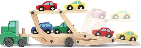 Melissa & Doug Car Carrier Truck and Cars Wooden Toy Set With 1 Truck and 4 Cars - Vehicle Toys, Push And Go Wooden Trucks For Toddlers And Kids Ages 3+ in Saudi Arabia