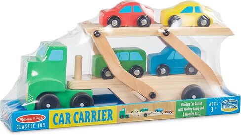 Melissa & Doug Car Carrier Truck and Cars Wooden Toy Set With 1 Truck and 4 Cars - Vehicle Toys, Push And Go Wooden Trucks For Toddlers And Kids Ages 3+ in Saudi Arabia