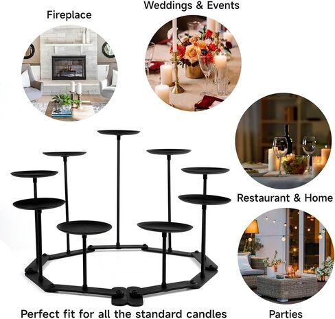 Black Iron Candelabra Candle Holder: Adjustable Fireplace Candelabra Candle Holder - Centerpiece Candle Holder Stand Decor for Pillar Candle in Kuwait