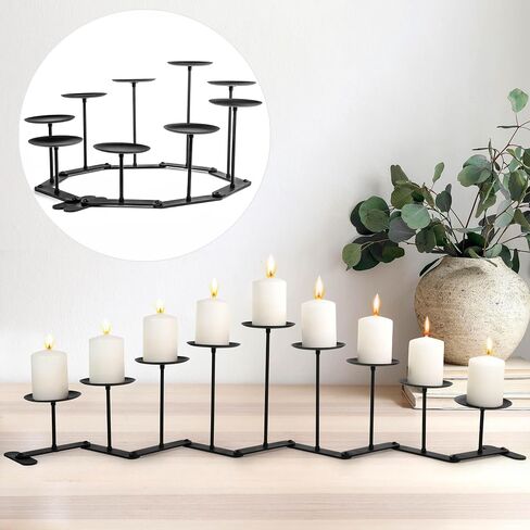 Black Iron Candelabra Candle Holder: Adjustable Fireplace Candelabra Candle Holder - Centerpiece Candle Holder Stand Decor for Pillar Candle in Kuwait