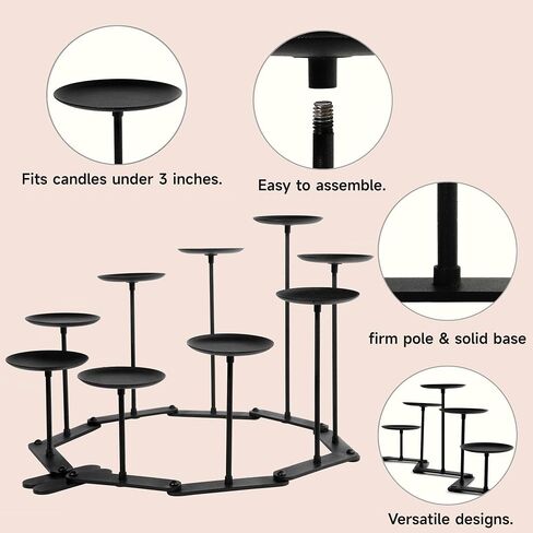 Black Iron Candelabra Candle Holder: Adjustable Fireplace Candelabra Candle Holder - Centerpiece Candle Holder Stand Decor for Pillar Candle in Kuwait