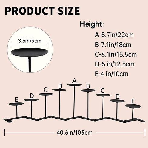Black Iron Candelabra Candle Holder: Adjustable Fireplace Candelabra Candle Holder - Centerpiece Candle Holder Stand Decor for Pillar Candle in Kuwait
