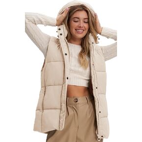 Danedvi Womens Sleeveless Zip Up Puffer Vest Hooded Stand Collar Quilted Jacket Coats with Pockets