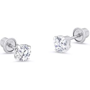 10k White Gold Basket Round CZ Cubic Zirconia Solitaire Children Stud Screwback Baby Girls Earrings in Kuwait