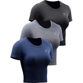 NELEUS Women's Running Crop Tank Tops Dry Fit Workout Athletic Crop Shirts Pack of 3