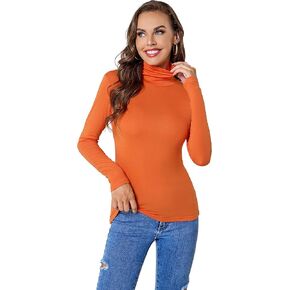 ACANI Turtle Neck Tops for Women Ribbed Women's Long Sleeve Slim Fit Mock Turtleneck Basic Stretchy Lightweight Layering Tops
