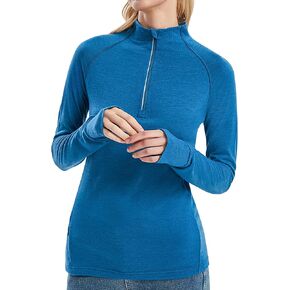 Womens 100% Merino Wool Base Layer Top 220 Midweight Zip Neck Tops for Ski in Kuwait