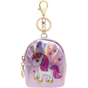 RARITYUS Mini Wallet Zip Around Cute Unicorn Holographic Coin Purse Change Purse with Key Ring