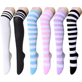 Zmart Striped Thigh High Socks Knee High Socks for Women Teen Girls, Over the Knee Long Socks