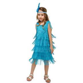IDOPIP Kids Girls 1920s Flapper Dress Vintage Sequins Fringe Gatsby Halloween Party Dress up with Feather Headband Costumes