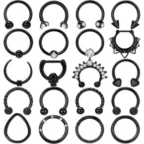 حلقات حاجز الانف من اوغفو، 20 قطعة 16 غرام، مجوهرات ثقب الانف، اقراط انف سوداء على شكل حدوة حصان، اقراط حلقية للانف والشفاه، للنساء والرجال، ستانلس ستيل، زركونيا مكعب, ستانلس ستيل, سي زد in Kuwait