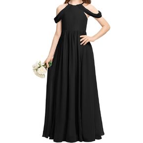 فستان Galawaqe للفتيات من الشيفون لوصيفة العروس الصغيرة بدون أكتاف طويل لحفلات الزفاف من 5 إلى 14 سنة in Kuwait