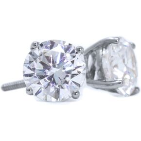 Sterling Silver Diamond Earrings For Women, Diamond Earrings Men, Silver 2ct Round Cut, VVS1 D Color Screw Back Earrings [Moissanite or Simulated Diamond]