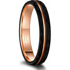 Frank S.Burton 4mm 6mm 8mm Black Tungsten Rings for Men Women 24K Rose Gold Line Faceted Wedding Bands Ring Brushed Matte Finished Comfort Fit Size 5-14