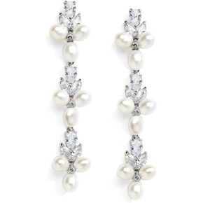 Mariell Freshwater Pearl Dangle Bridal and Wedding Earring with Cubic Zirconia Crystal, Prom Jewelry Gift in Kuwait