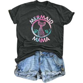 FLOYU Women Mermaid Mama Shirt Mermaid Mom Birthday Tee Top Mama T-Shirt Gifts for Mom Casual Mermaid Mama Lover Clothes