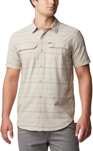 Columbia Men’s Silver Ridge Short Sleeve Seesucker Shirt, Moisture Wicking, Sun Protection, Safari Stripe, Large in Saudi Arabia