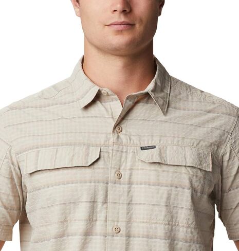 Columbia Men’s Silver Ridge Short Sleeve Seesucker Shirt, Moisture Wicking, Sun Protection, Safari Stripe, Large in Saudi Arabia