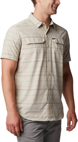 Columbia Men’s Silver Ridge Short Sleeve Seesucker Shirt, Moisture Wicking, Sun Protection, Safari Stripe, Large in Saudi Arabia