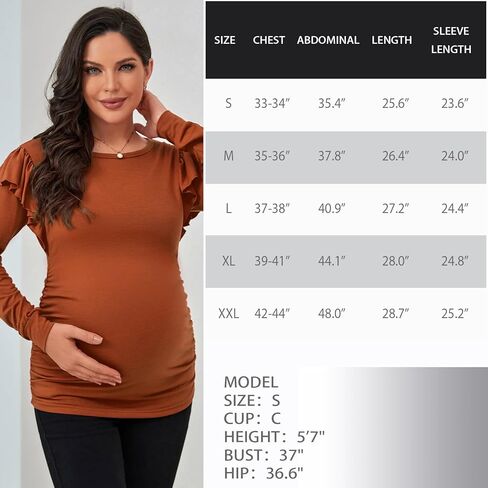 جينكانا قمصان الأمومة كم طويل عادية مزركش الكشكشة الكتف Bodycon الحمل بلايز التي شيرت تونك لارتداء اليومي in Kuwait