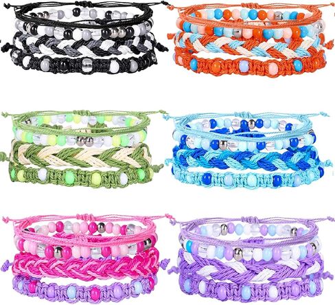 أساور VSCO 24 قطعة سوار الصداقة مضفر متمدد نمط عرقي منسوج سوار متمدد مطرز أساور لطيف قابل للتعديل مطرز أساور مع عقدة منزلقة لـ VSCO الفتيات المراهقات, خرز in Kuwait