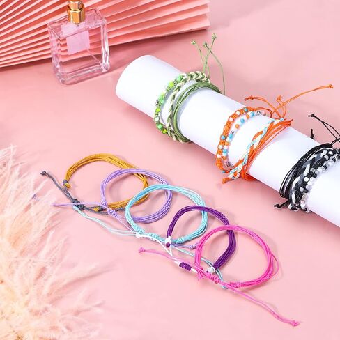 أساور VSCO 24 قطعة سوار الصداقة مضفر متمدد نمط عرقي منسوج سوار متمدد مطرز أساور لطيف قابل للتعديل مطرز أساور مع عقدة منزلقة لـ VSCO الفتيات المراهقات, خرز in Kuwait