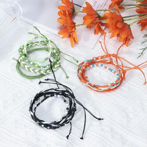 أساور VSCO 24 قطعة سوار الصداقة مضفر متمدد نمط عرقي منسوج سوار متمدد مطرز أساور لطيف قابل للتعديل مطرز أساور مع عقدة منزلقة لـ VSCO الفتيات المراهقات, خرز in Kuwait