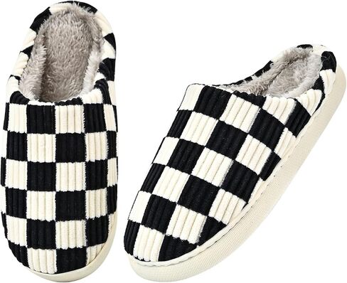 شباشب منزل Eohsnem للنساء والرجال، شباشب غامضة أحذية منزلية من إسفنج الذاكرة شباشب مربعات قطيفة منقوشة منزلقة داخلية وخارجية in Kuwait