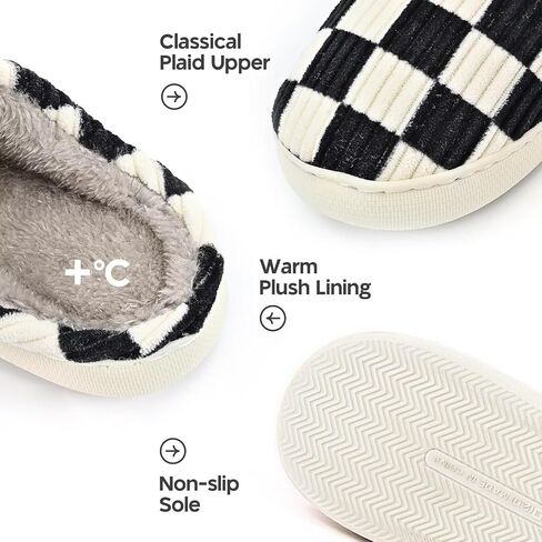 شباشب منزل Eohsnem للنساء والرجال، شباشب غامضة أحذية منزلية من إسفنج الذاكرة شباشب مربعات قطيفة منقوشة منزلقة داخلية وخارجية in Kuwait