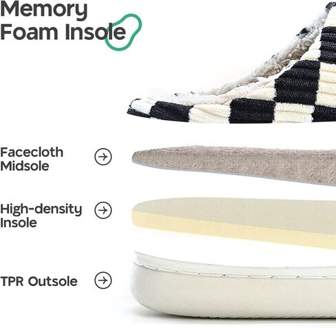 شباشب منزل Eohsnem للنساء والرجال، شباشب غامضة أحذية منزلية من إسفنج الذاكرة شباشب مربعات قطيفة منقوشة منزلقة داخلية وخارجية in Kuwait
