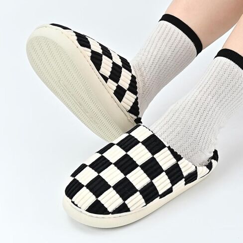 شباشب منزل Eohsnem للنساء والرجال، شباشب غامضة أحذية منزلية من إسفنج الذاكرة شباشب مربعات قطيفة منقوشة منزلقة داخلية وخارجية in Kuwait