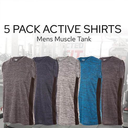 Essential Elements 5 Pack: Men's Active Quick-Dry Athletic Workout Training Gym Muscle Sleeveless Tank Top in Kuwait